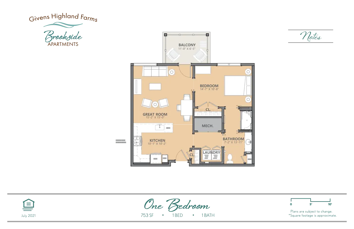 Brookside GHF Floorplan One Bedroom