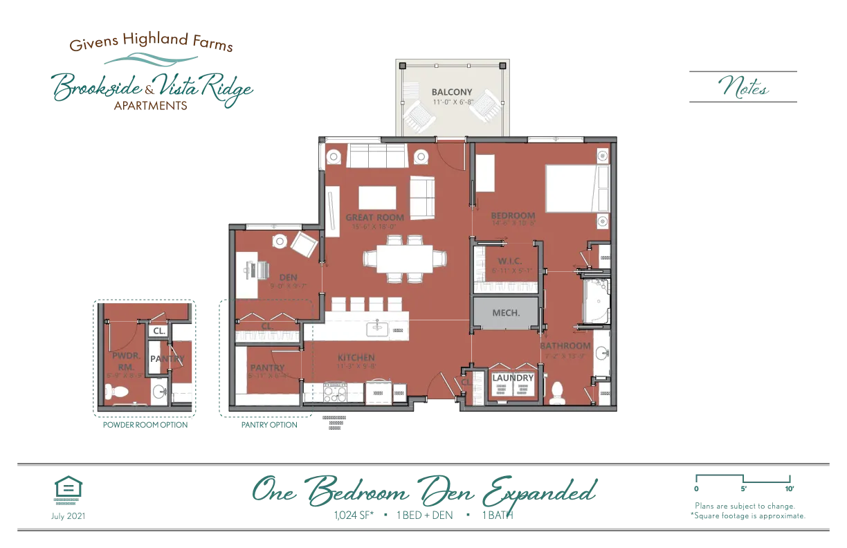 Brookside GHF Floorplan One Bedroom Den Expanded