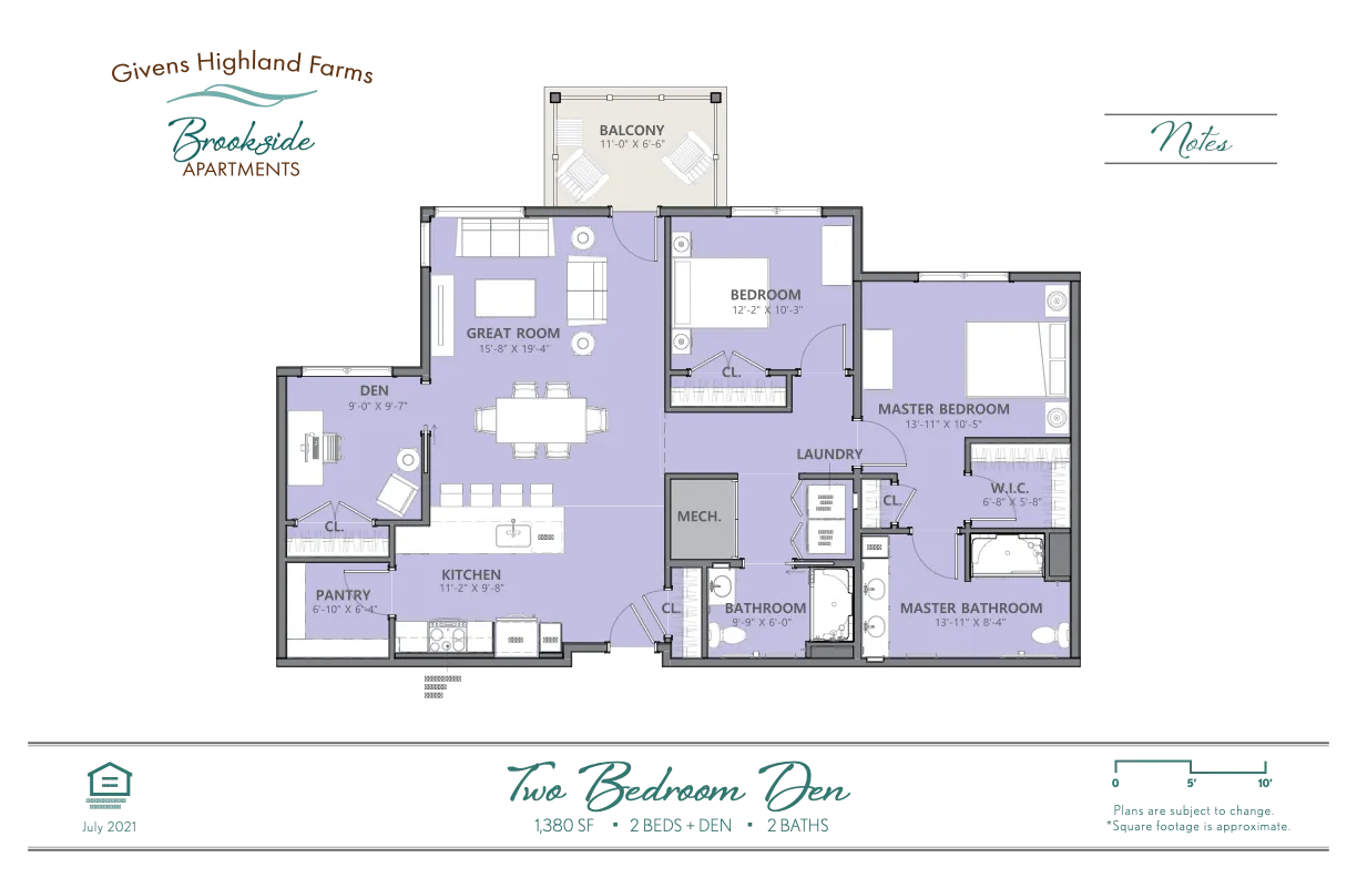 Brookside GHF Floorplan Two Bedroom Den