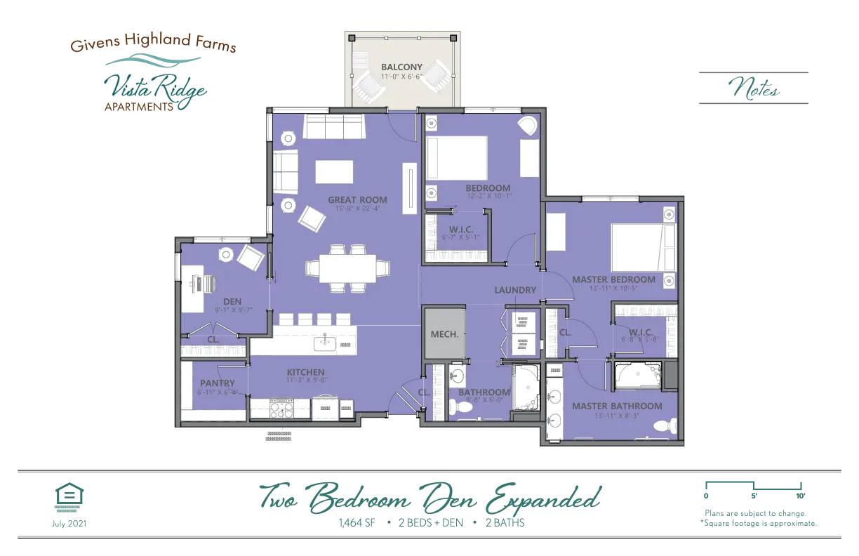 Brookside GHF Floorplan Two Bedroom Den Expanded