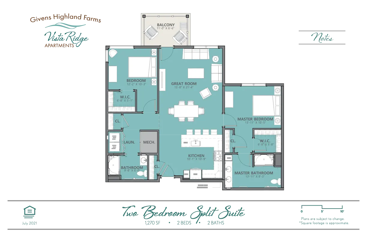 Brookside GHF Floorplan Two Bedroom Split Suite